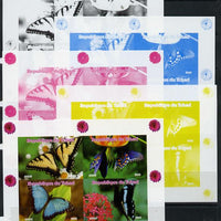 Chad 2013 Butterflies #05 sheetlet containing 4 vals - the set of 5 imperf progressive colour proofs comprising the 4 basic colours plus all 4-colour composite unmounted mint.