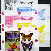 Chad 2013 Butterflies #06 sheetlet containing 4 vals - the set of 5 imperf progressive colour proofs comprising the 4 basic colours plus all 4-colour composite unmounted mint.
