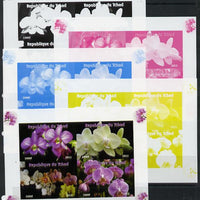 Chad 2013 Orchids sheetlet containing 4 vals - the set of 5 imperf progressive colour proofs comprising the 4 basic colours plus all 4-colour composite unmounted mint.