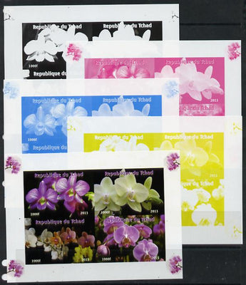 Chad 2013 Orchids sheetlet containing 4 vals - the set of 5 imperf progressive colour proofs comprising the 4 basic colours plus all 4-colour composite unmounted mint.