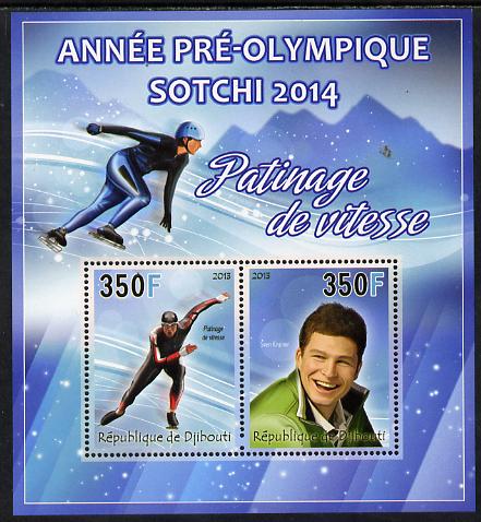 Djibouti 2013 Sochi Winter Olympics - Speed Skating perf sheetlet containing 2 values unmounted mint