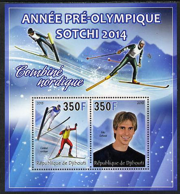 Djibouti 2013 Sochi Winter Olympics - Combined Skiing perf sheetlet containing 2 values unmounted mint