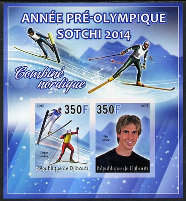 Djibouti 2013 Sochi Winter Olympics - Combined Skiing imperf sheetlet containing 2 values unmounted mint