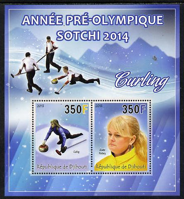 Djibouti 2013 Sochi Winter Olympics - Curling perf sheetlet containing 2 values unmounted mint