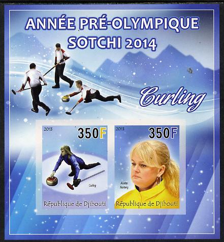 Djibouti 2013 Sochi Winter Olympics - Curling imperf sheetlet containing 2 values unmounted mint