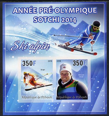 Djibouti 2013 Sochi Winter Olympics - Alpine Skiing imperf sheetlet containing 2 values unmounted mint