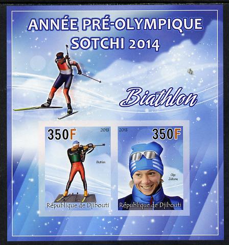 Djibouti 2013 Sochi Winter Olympics - Biathlon imperf sheetlet containing 2 values unmounted mint