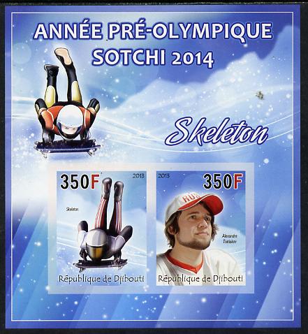 Djibouti 2013 Sochi Winter Olympics - Skeleton imperf sheetlet containing 2 values unmounted mint