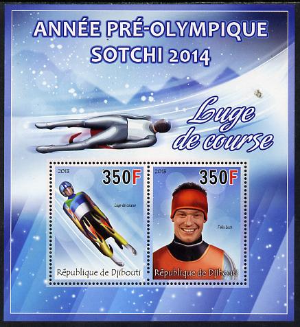 Djibouti 2013 Sochi Winter Olympics - Luge perf sheetlet containing 2 values unmounted mint