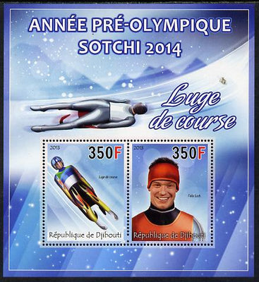 Djibouti 2013 Sochi Winter Olympics - Luge perf sheetlet containing 2 values unmounted mint