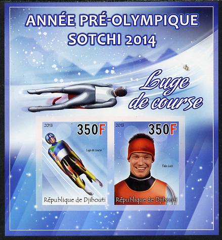 Djibouti 2013 Sochi Winter Olympics - Luge imperf sheetlet containing 2 values unmounted mint