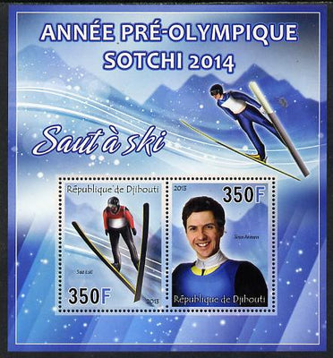 Djibouti 2013 Sochi Winter Olympics - Ski Jumping perf sheetlet containing 2 values unmounted mint