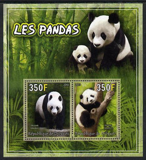 Djibouti 2013 Pandas perf sheetlet containing 2 values unmounted mint