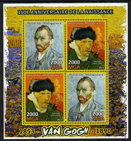 Madagascar 2013 160th Birth Anniversary of Vincent Van Gogh perf sheetlet containing 4 values unmounted mint