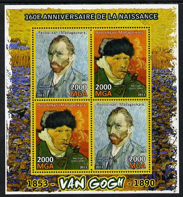 Madagascar 2013 160th Birth Anniversary of Vincent Van Gogh perf sheetlet containing 4 values unmounted mint