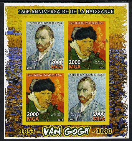 Madagascar 2013 160th Birth Anniversary of Vincent Van Gogh imperf sheetlet containing 4 values unmounted mint