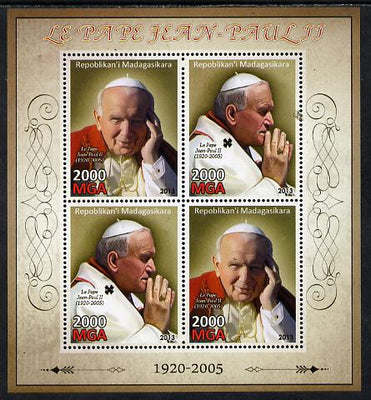 Madagascar 2013 Pope John Paul II perf sheetlet containing 4 values unmounted mint