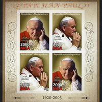 Madagascar 2013 Pope John Paul II imperf sheetlet containing 4 values unmounted mint