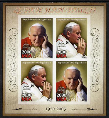 Madagascar 2013 Pope John Paul II imperf sheetlet containing 4 values unmounted mint