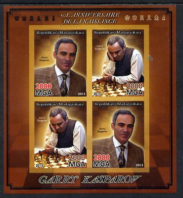 Madagascar 2013 Garry Kasparov (chess) imperf sheetlet containing 4 values unmounted mint