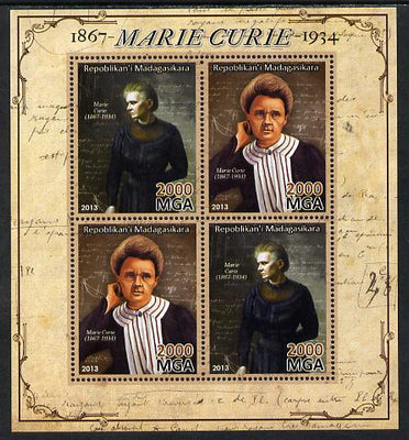Madagascar 2013 Marie Curie perf sheetlet containing 4 values unmounted mint