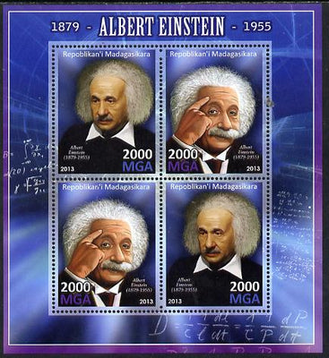 Madagascar 2013 Albert Einstein perf sheetlet containing 4 values unmounted mint