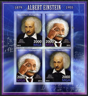 Madagascar 2013 Albert Einstein imperf sheetlet containing 4 values unmounted mint