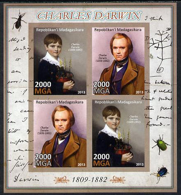 Madagascar 2013 Charles Darwin imperf sheetlet containing 4 values unmounted mint