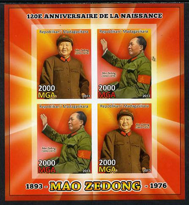 Madagascar 2013 Mao Tse-Tung imperf sheetlet containing 4 values unmounted mint