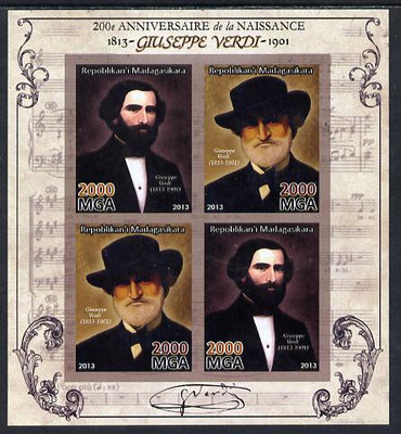 Madagascar 2013 200th Birth Anniversary of Giuseppe Verdi imperf sheetlet containing 4 values unmounted mint