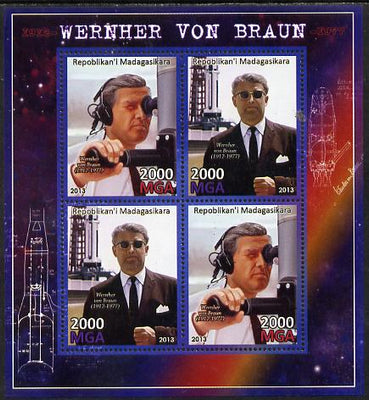 Madagascar 2013 Wernher von Braun (rocket engineer) perf sheetlet containing 4 values unmounted mint