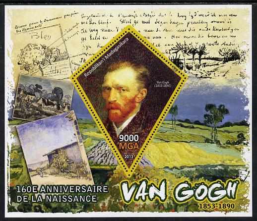 Madagascar 2013 160th Birth Anniversary of Vincent Van Gogh perf deluxe sheet containing one diamond shaped value unmounted mint