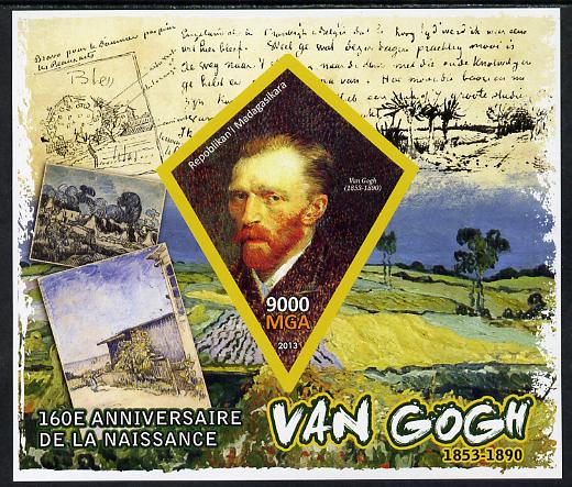 Madagascar 2013 160th Birth Anniversary of Vincent Van Gogh imperf deluxe sheet containing one diamond shaped value unmounted mint