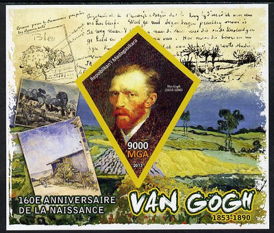 Madagascar 2013 160th Birth Anniversary of Vincent Van Gogh imperf deluxe sheet containing one diamond shaped value unmounted mint