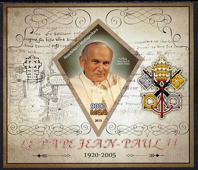 Madagascar 2013 Pope John Paul II imperf deluxe sheet containing one diamond shaped value unmounted mint