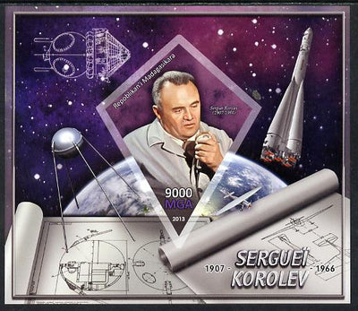 Madagascar 2013 Sergei Korolev (rocket engineer) imperf deluxe sheet containing one diamond shaped value unmounted mint