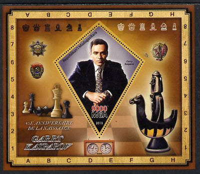 Madagascar 2013 Garry Kasparov (chess) perf deluxe sheet containing one diamond shaped value unmounted mint