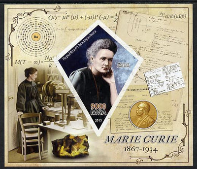 Madagascar 2013 Marie Curie imperf deluxe sheet containing one diamond shaped value unmounted mint