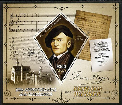 Madagascar 2013 200th Birth Anniversary of Richard Wagner perf deluxe sheet containing one diamond shaped value unmounted mint