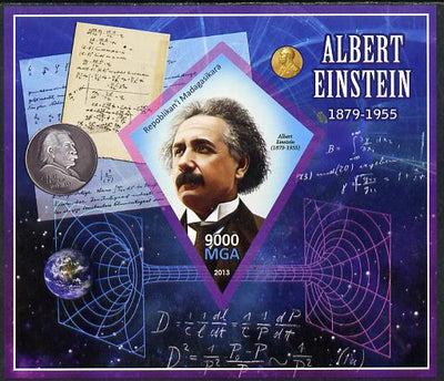 Madagascar 2013 Albert Einstein imperf deluxe sheet containing one diamond shaped value unmounted mint