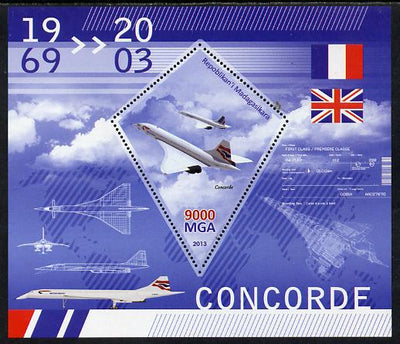Madagascar 2013 Concorde perf deluxe sheet containing one diamond shaped value unmounted mint
