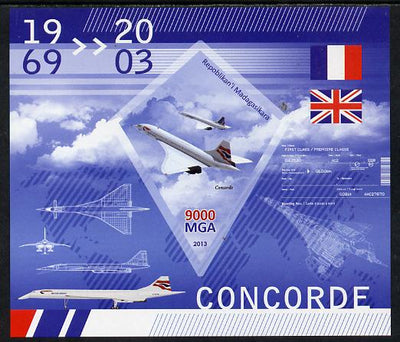 Madagascar 2013 Concorde imperf deluxe sheet containing one diamond shaped value unmounted mint