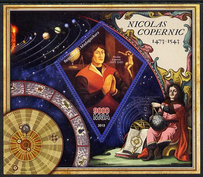 Madagascar 2013 Nicolaus Copernicus perf deluxe sheet containing one diamond shaped value unmounted mint