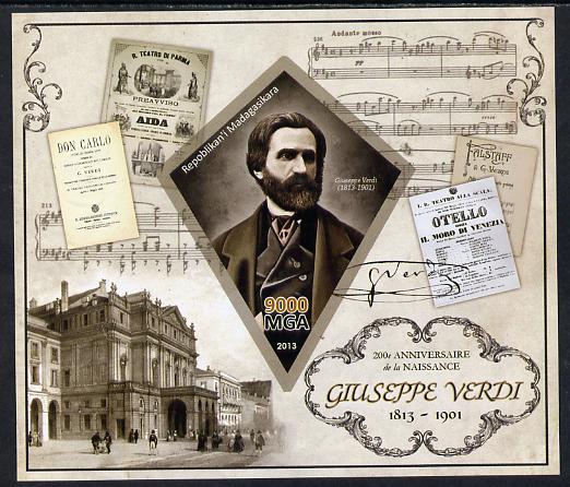 Madagascar 2013 200th Birth Anniversary of Giuseppe Verdi imperf deluxe sheet containing one diamond shaped value unmounted mint