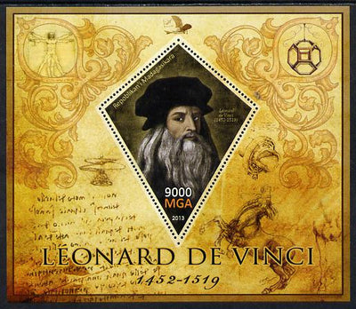 Madagascar 2013 Leonardo da Vinci perf deluxe sheet containing one diamond shaped value unmounted mint