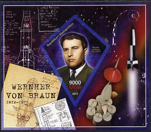 Madagascar 2013 Wernher von Braun (rocket engineer) imperf deluxe sheet containing one diamond shaped value unmounted mint