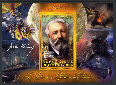 Ivory Coast 2013 Celebrities of the last Millennium - Jules Verne perf deluxe sheet containing one rectangular value unmounted mint