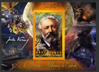 Ivory Coast 2013 Celebrities of the last Millennium - Jules Verne imperf deluxe sheet containing one rectangular value unmounted mint