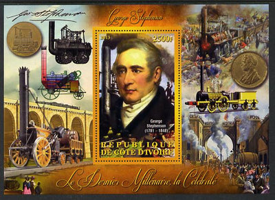 Ivory Coast 2013 Celebrities of the last Millennium - George Stephenson perf deluxe sheet containing one rectangular value unmounted mint