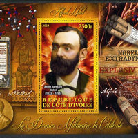 Ivory Coast 2013 Celebrities of the last Millennium - Alfred Nobel perf deluxe sheet containing one rectangular value unmounted mint